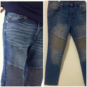 True Religion Rocco Moto Relaxed Skinny Jeans Med Sunkiss Wash W36 x L32 NWT
